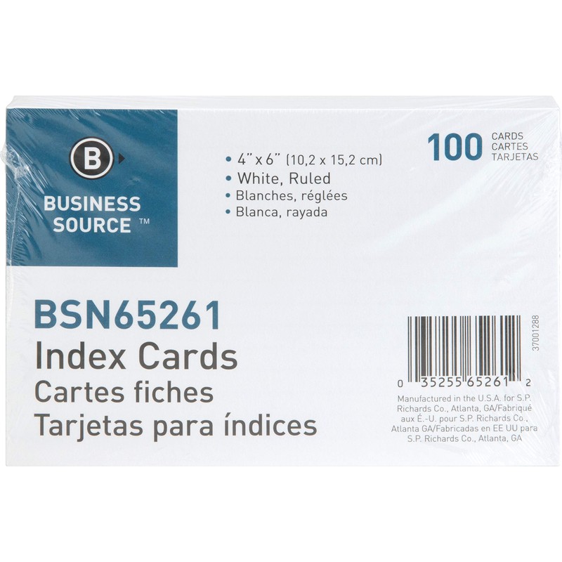 Business Source Ruled White 4" x 6" Index Cards -