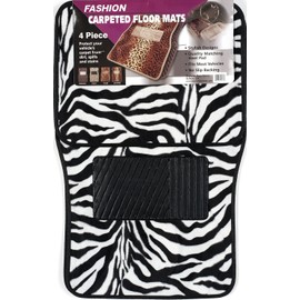 Luxury Driver 44068 Fashion Zebra Black/White Carpet Floor Mat Set - 4 Piece