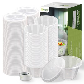 Melvoker Round Plastic Containers with Lids 4oz pack of 100 - | 4oz Round Storage Containers |Small Sauce Pots for Takeaway Food, Delivery, Catering, Restaurants for Sauce, Dips, Salads