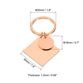 PATIKIL 2Pcs Metal Stamping Blanks, Metal Keychain Blanks Square Stamping Tags Blanks Stainless Steel DIY Round Name Tag for Laser Engraving Lover, Rose Gold