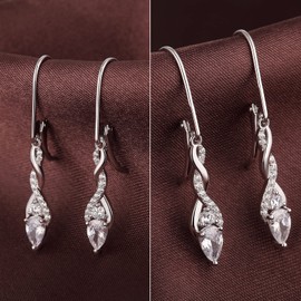 Miaofu 18K White Gold Plated Earrings Silver S925 Hanging Women's Simulated Diamond Hanging Long Infinity Earrings Silver S925 with 5A Zirconia Crystal, Silver, Cubic Zirconia