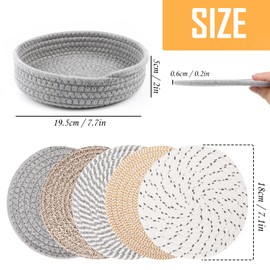 AKONE Pot Coasters, Heat Resistant, Pack of 5, Cotton Coasters, 18 cm Round Coasters, Plates, Place Mats, Pot Coasters with Storage Basket for Kitchen, Bowl, Pan, Plate
