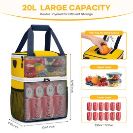 Maelstrom Insulated Lunch Bag Women,20L Lunch Box for Men,Leakproof Double Deck Cooler Bag with Quick Access Flip-Top Lid (Blue-yelllow)