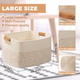 danpinera Large Woven Basket 25’’*16’’*16’’ Rectangle Woven Baskets for Storage, Storage for Living Room, Soft Cotton Rope Basket With Handle, Large Basket for Kids Dog Toys 108L Rainbow