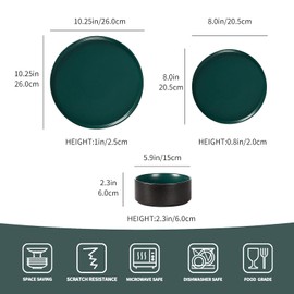 GZG Ceramic Dinnerware Set for 4,12 Piece Modern Style Stoneware Set,Microwave and Dishwasher Safe Plate and Bowl,Scratch Resistant Stackable(Dark Green, Set(12PCS))