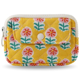 Miucatch Credit Card Case, Coin Case, Storage Bag, Mini, Flower Pattern, Cute Pouch, Ladies, Large Capacity, Canvas, Cute, Lightweight, orange