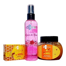 Bena Set Exfoliante Facial y Corporal De Jalea y Jabon Gota de Miel Mas Locion Agua de Rosas Humectantes                                              