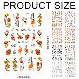 8 Pcs Fall Leaves Nail Stickers, Autumn Nail Stickers Self Adhesive Fall Nail Stickers for Nail Art Autumn Leaf Nail Design Decals for Autumn Thanksgiving Holiday Women Nail Decoration