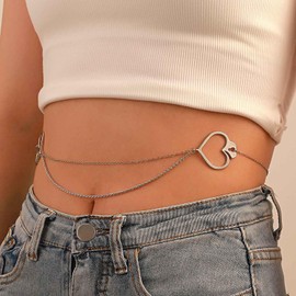 Wendalern Layered Silver Waist Belly Chain Vintage Love Heart Body Chain Hollow Heart Bikini Body Chain Boho Beach Waist Chain Rave Party Prom Body Accessory Jewelry for Women Girls