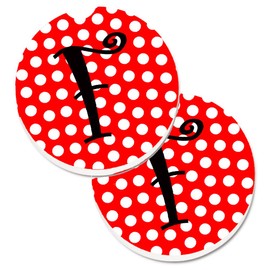 Caroline's Treasures Letter F Initial Monogram Red Black Polka Dots Set of 2 Cup Holder Car Coasters CJ1012-FCARC, 2.56, Multicolor