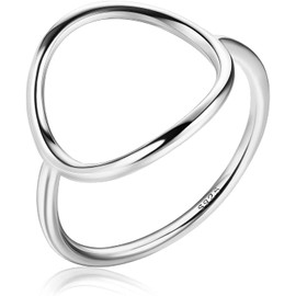 Thunaraz 925 Sterling Silver Open Circle Rings 18K White Gold Plated Fashion Statement Stackable Karma Rings for Women Size 9