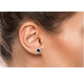Women's Round Stud Earrings 925 Sterling Silver Small Black Crystal Earrings, Sterling Silver, Crystal