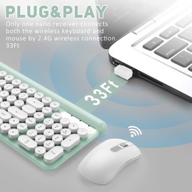Wireless Keyboard Mouse Combo, Tsemy Compact Full Size Plug and Play Colorful Computer Wireless Keyboard Set 2.4G Typewriter Flexible Keys Design for Office, Home (Green)
