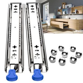 1 Pair Heavy Duty Drawer Slides Full Extension 38 Inch Side & Undermount Ball Bearing Rails, 260LB Stainless Steel 3-Fold Cabinet Hardware (with Lock, 38inch)
