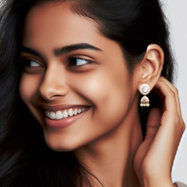 Bindhani Gold-Toned Enamel Meenakari Work Indian Small Jhumka For Women (Off White)