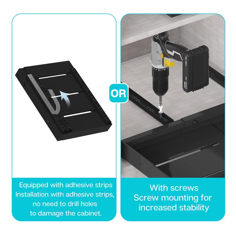 Expandable Pull Out Cabinet Organizer 17" Deep, Adhesive Pull Out