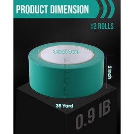 Lichamp 12 Piece Green Vinyl Safety Tape 2 inch, Heavy Duty 6 Mil Thick PVC Tape Bulk Multi Pack, 2 inch x 36 Yards x 12 Rolls (432 Total Yards)