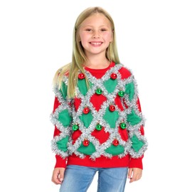 Tipsy Elves Christmas Sweaters for Children - Cute and Tacky Boys and Girls Kid's Holiday Pullovers, Red/Green Tacky Tinsel, Medium