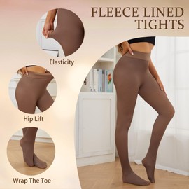 Justay 2 Pairs Fleece Lined Tights Winter Thermal Fake Translucent Fleece Sheer Leggings Black Warm Thick Tights for Women