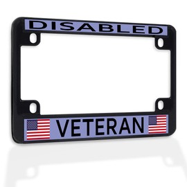 Fastasticdeals Metal Insert Bike License Plate Frame Disabled Veteran Weatherproof Motorcycle Accessories Black 4 Holes Solid Insert