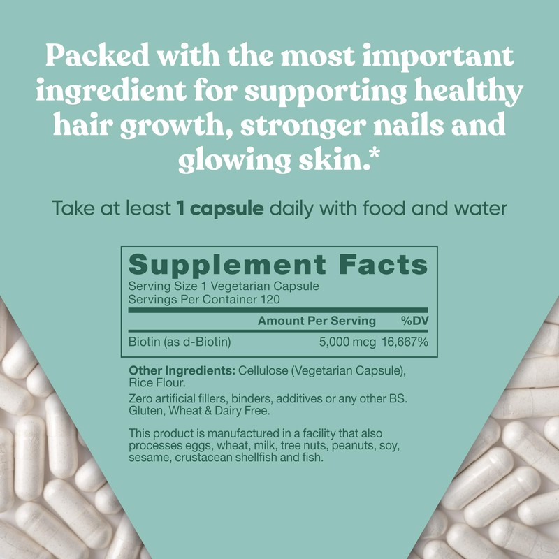Biotin 5000 mcg Hair Skin Nails Supplement – High-Potency Hair