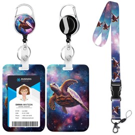 Sea Turtle ID Badge Holder with Lanyard,Retractable Badge Holders Reels,Galaxy Turtle Lanyards for ID Badges,Cute Keychains,Badge Clips for School Office