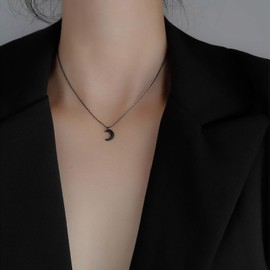 Inilbran Boho Crystal Moon Choker Necklace Black Rhinestone Crescent Necklace Choker Vintage Crystal Moon Pendant Necklace Tiny Crystal Moon Celestial Necklace for Women