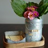 Creamery Vase, Grey Metal, Meadow Flower Details, Handle, Rustic Farmhouse