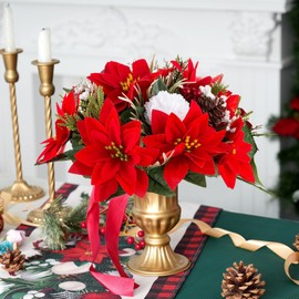 DEEMEI Artificial Christmas Flowers Poinsettias Floral Balls Centerpiece Fake Poinsettia Xmas Arrangement for Table Runner Home Decorations