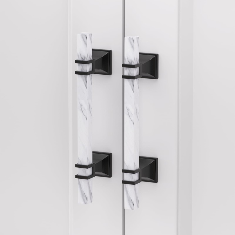 Rergy 10 Pack Black Cabinet Handles White Marble Cabinet Pulls