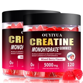 OUYIYUA Creatine Monohydrate Gummies 5000mg for Men & Women - Sugar Free Pre-Workout Supplement, Chewables for Muscle Strength, Muscle Builder, Energy Boost, Mixed Berry Flavor, 120 Count