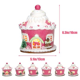Lighted Pink Christmas Gingerbread House Ornaments, Christmas Candy Gingerbread House Decor with LED Light, Bling Candy House Gingerbread Ornaments Desktop Adornment for Indoor Room Decor (Pink)