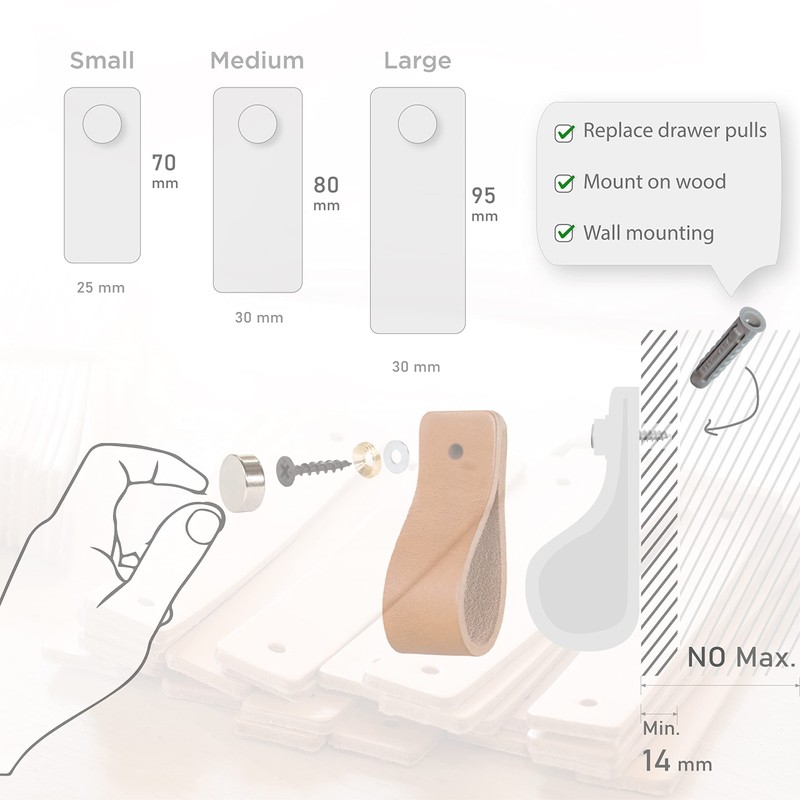 LA CHUECA POLO High-Quality Leather Furniture Handle (Pack of 2)