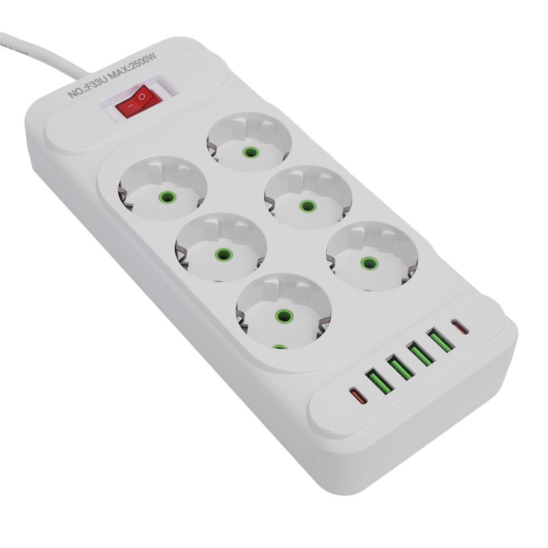 Power Strip 6 Outlets 4 USB 2 Type C Ports