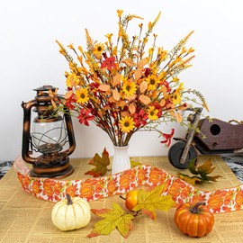 J'FLORU Artificial Fall Flowers 12 Pack Fall Floral Picks 17 Inch Autumn Flower Stems for Thanksgiving Harvest Vases Centerpieces Flower Arrangements