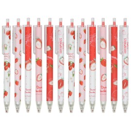 YYaaloa 12pcs Cute Strawberry Pens Black Gel Ink Pens Retractable 0.5mm Nice Mother's Day Gifts Fun Pen for Kids Girls Boys Christmas Gifts