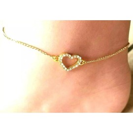 Handmade Gold Heart Anklet Gold Ankle Bracelet Crystal Heart Charm Women's Anklet