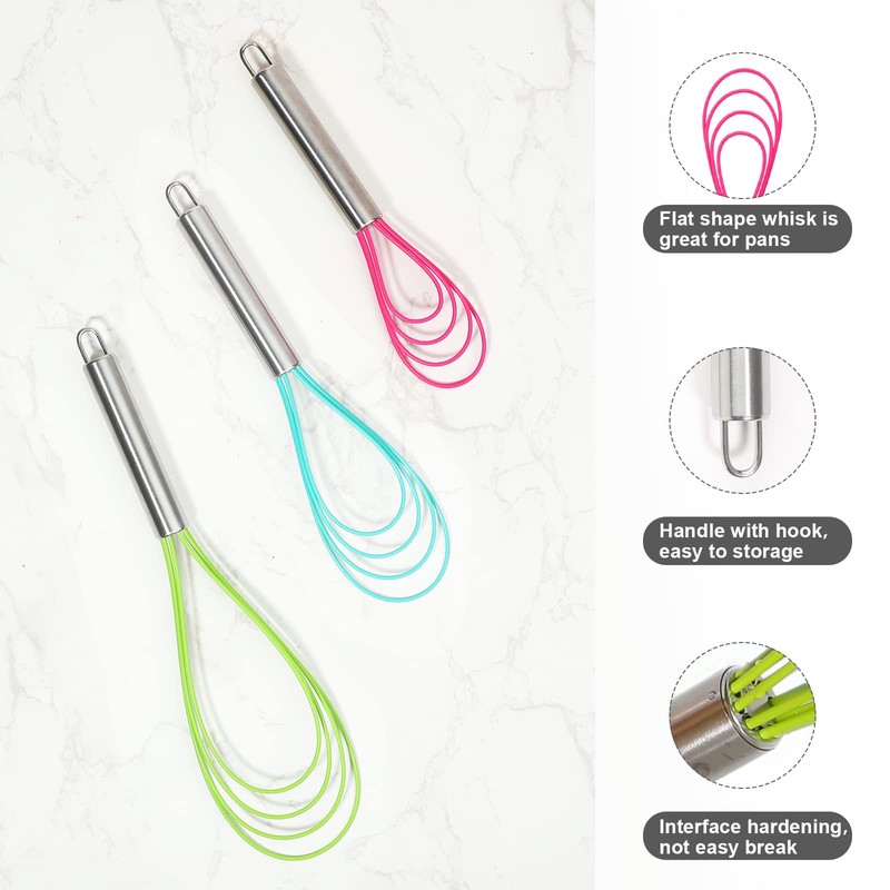 Webake Silicone Flat Whisk Set of 3, Heat Resistant Kitchen