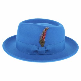 Belfry Gangster 100% Wool Stain Resistant Crushable Dress Fedora in Black Grey Navy Brown Pecan (US, Alpha, Medium, Royal)