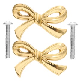DOITOOL 2pcs Bow Cabinet Knobs, Decorative Bow Knobs, Gold Drawer Pulls, Cupboard Pulls Handle, Dresser Knobs, Kitchen Cabinet Hardware