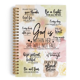 QLMX Christian Gifts for Women Spiral Notebook, God Is Within Her She Will Not Fall Journal Notebook, Bible Verse Notebooks for School Work, Inspirational Religious Office Supplies Gifts, 5.5x8.3Inch