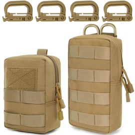 MUCHER 2 Pack EDC Pouch Molle Pouches Tactical Waist Bag Utility Waist Pack with 4 Hooks for Outdoor Hiking Hunting Camping Training (L+S, Khaki)