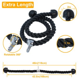 FOLUXING Long Tricep Rope for Home Gym Pulley System,46 Inch Rope Pull Down Attachment, Tricep Rope Cable Attachment, Tricep Pull Down Rope for Public Gym