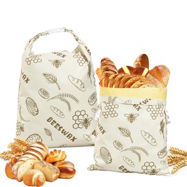 Reusable Lorine Beeswax Bread Bags For Homemade Bread & Sourdough Bread - 2 Packs 17x12 inch Organic Cotton Linen Bread Bag, Eco-Friendly Freshness Lock with Secure Buckle & Roll-Top Handle