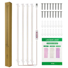 LED Plant Grow Light Strips 8W 84+84LED 22.7lm Bright Grow Lamp with 8H/12H/16H Timer 5 Dimmable Brightness Growth Light for Green House Hydroponics Succulent 4 Bars