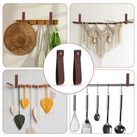 2 Pcs PU Leather Curtain Rod Holder,Leather Straps for Hanging,Wall Hooks Leathesr Wall Hanging Straps Utility Hooks for Curtain Rod Holders Towel Hook for Walls Bathroom Kitchen Bedroom(Brown)