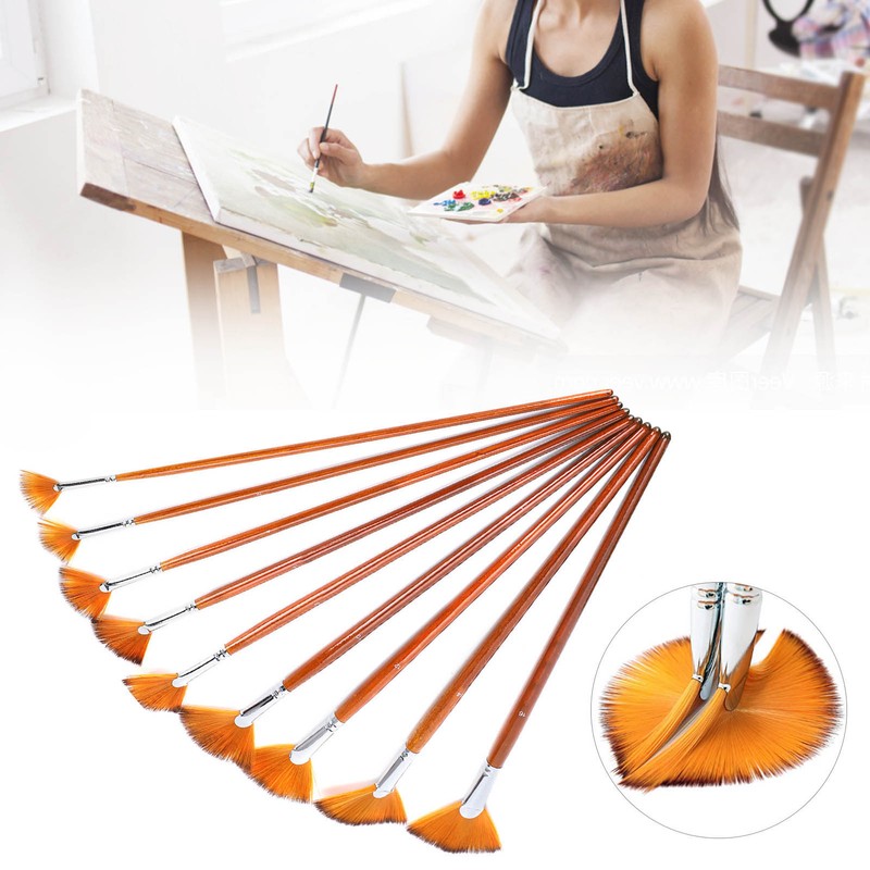 9Pcs Painting Brush Set Nylon Wool Fan shaped Watercolor Acrylic