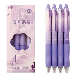 MOZXIRZ 4 Pcs Erasable Gel Ink Pens Retractable Erasable Pens 0.5mm Blue Ink Pen Office School Pens Cute Aesthetic Pens Women Girls Pens (Purple 1-Blue Ink)