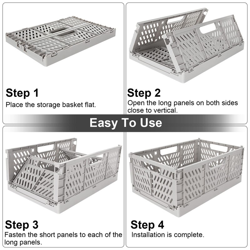 GOYADA 4 PCS Collapsible Crate, Plastic Folding Storage Crates, 30x20x12cm
