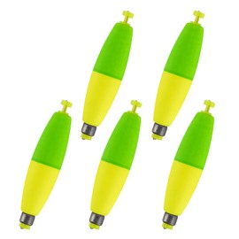 Dr.Fish 5 Pack Cigar Fishing Bobbers Weighted Bobbers Snap-On Spring Floats EVA Foam Fly Freshwater Boat Fishing for Bass Trout Panfish Bluegill 3" Green/Fluorescent Yellow